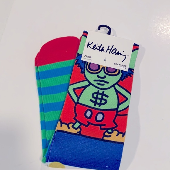 💛Keith Haring socks 2 pair NWT Sz 10 -13 - Picture 7 of 7